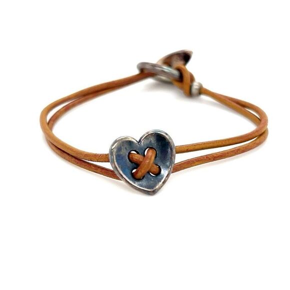 Retired James Avery Heart Brown Leather Toggle Bracelet - Picture 1 of 6